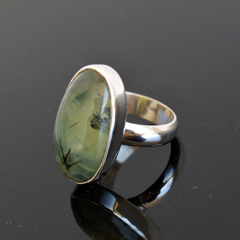 7.8 Gm Natural Prehnite Gemstone Ring Size 6.75 Prehnite Gemstone Sterling Silver Handmade Men/'s Ring SJ658