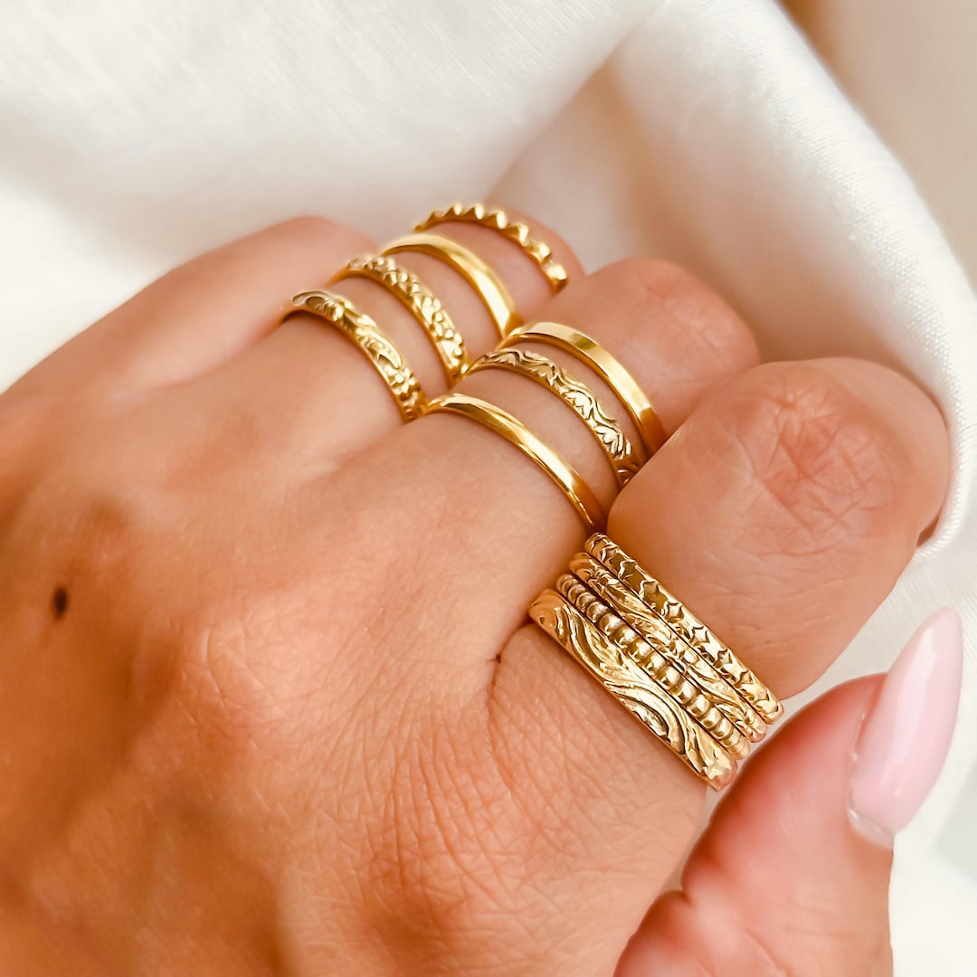 Set of Gold Filled Stack Ring SET, 11 Rings Stackable Rings Set ...