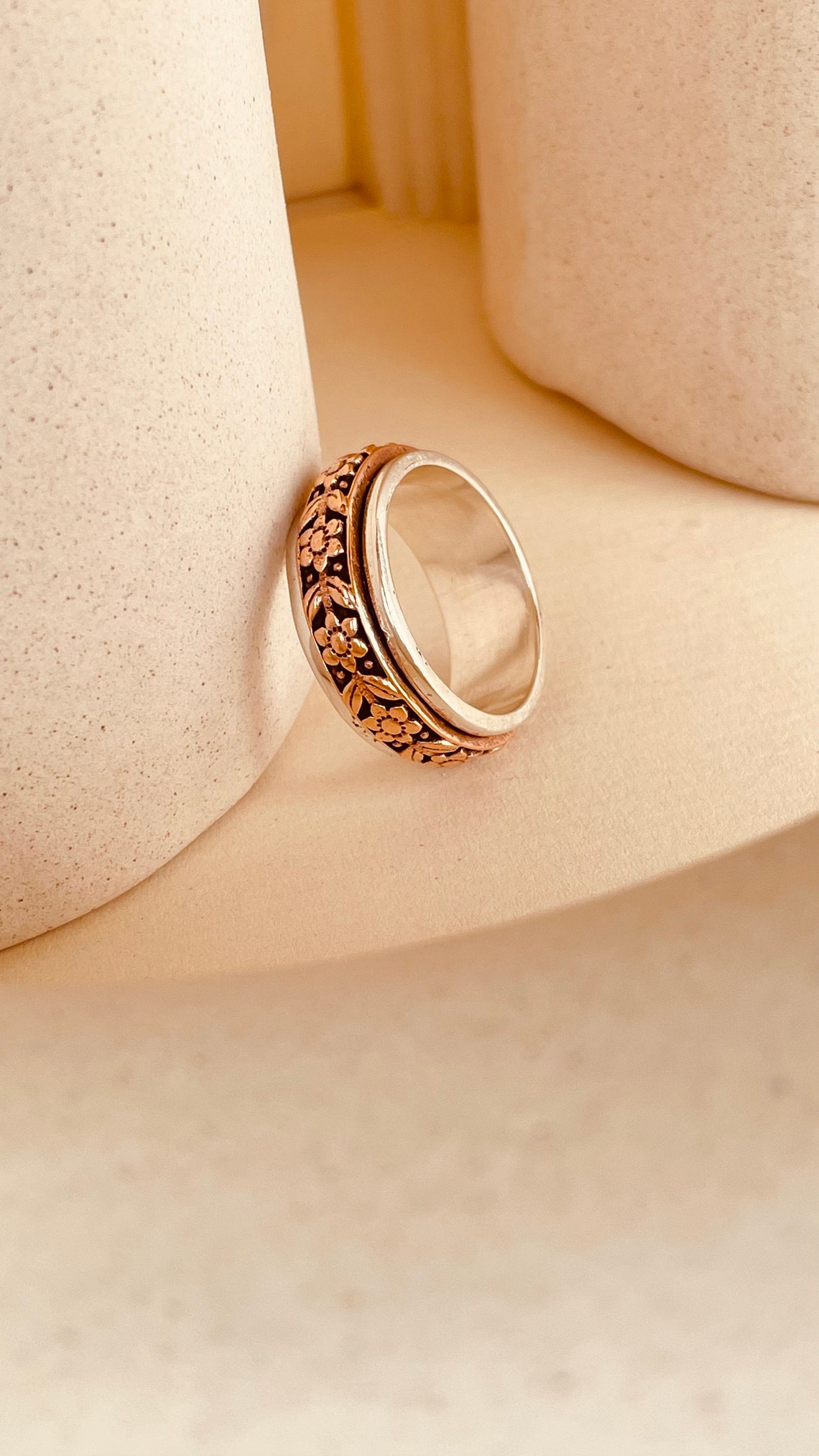 Rose Gold Wide Spinner Ring for Women,two-tone Sterling Silver 925 ...