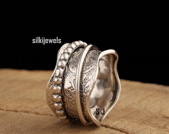 Boho Silver 925 spinner Ring, Women Silver fidget ring , Handmade Silver 925 spinner Ring, Handmade Spinner ring, All size ring for women