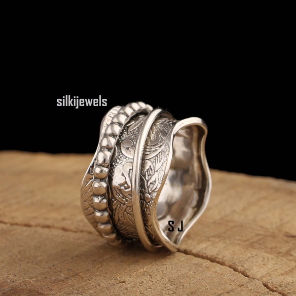 Boho Silver 925 spinner Ring, Women Silver Anxiety Ring , Handmade Silver 925 spinner Ring, Fidget Meditation spinner ring, All size ring