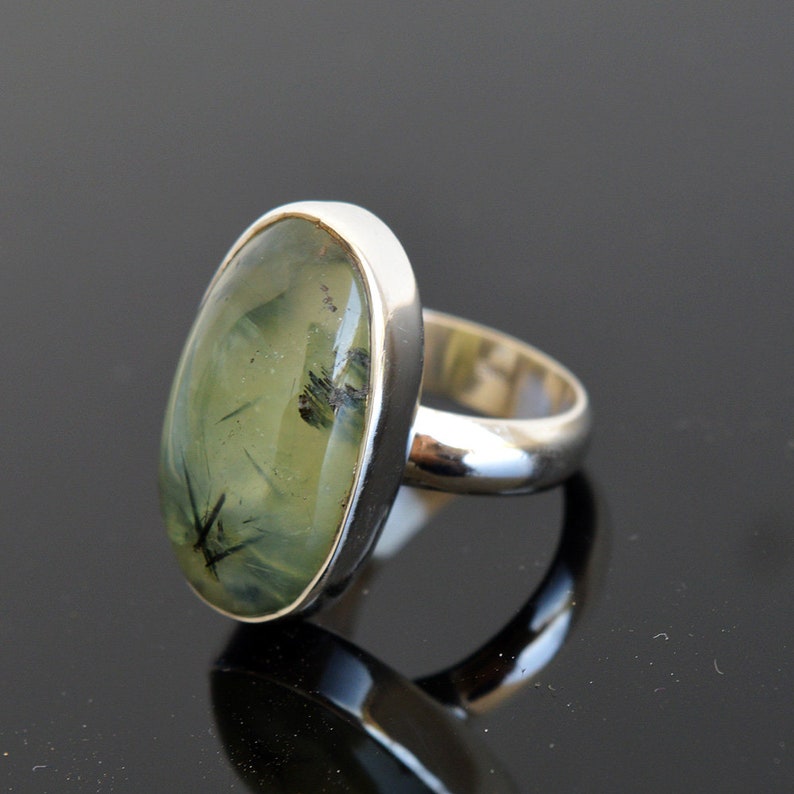 7.8 Gm Natural Prehnite Gemstone Ring Size 6.75 Prehnite Gemstone Sterling Silver Handmade Men/'s Ring SJ658