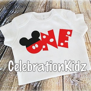 Red Mickey Mouse First Birhday 1st One Onesie 1st Cake Smash T Shirt Toddler Girls Boys Outfit Photo Prop Pageant 1 Black