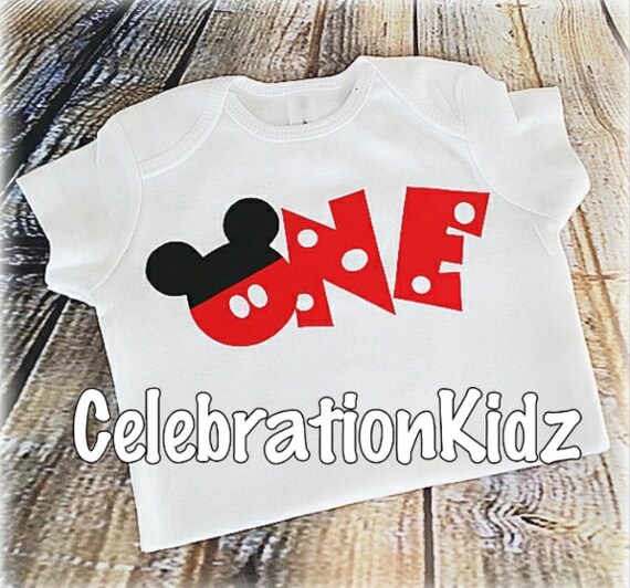 Red Mickey Mouse First Birthday 1st One Onesie 1st Cake Smash T Shirt  Toddler Girls Boys Outfit Photo Prop Pageant Black