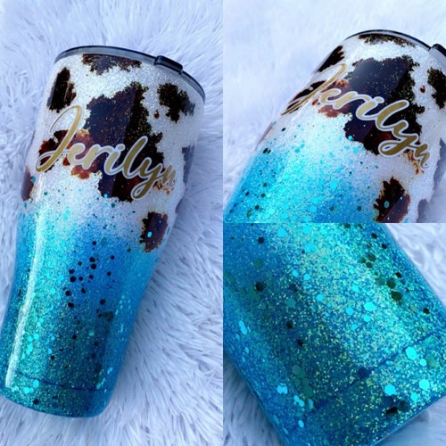 Cowhide Tumbler Glitter Tumbler Stainless Steel Tumbler Etsy