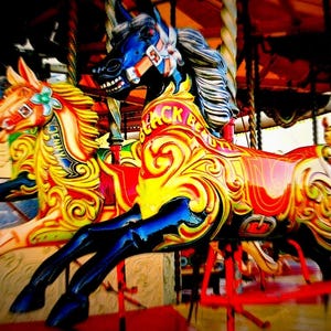 Colourful gallopers Fairground artwork -retro Carnival Photography - Vintage seaside print