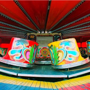 Whitley Bay Fairground waltzer - colourful vintage seaside photography print