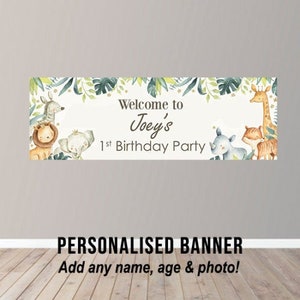 Personalised Birthday Banner Party Poster Safari Zoo Jungle Animals