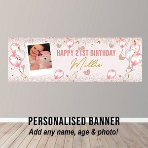 Personalised Rose Gold Birthday Banner Party Poster 18th, 21st, 30th, 50th, 60th