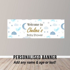 Personalised Baby Shower Banner Party Poster Baby Boy Moon and Stars