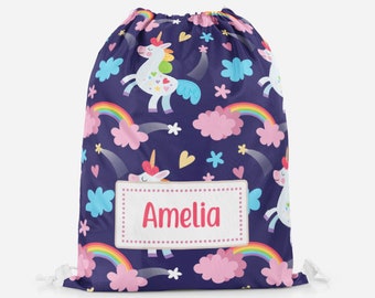 Personalised Cute Fox Gold Dots Girls Kids School Children/'s Drawstring Bag