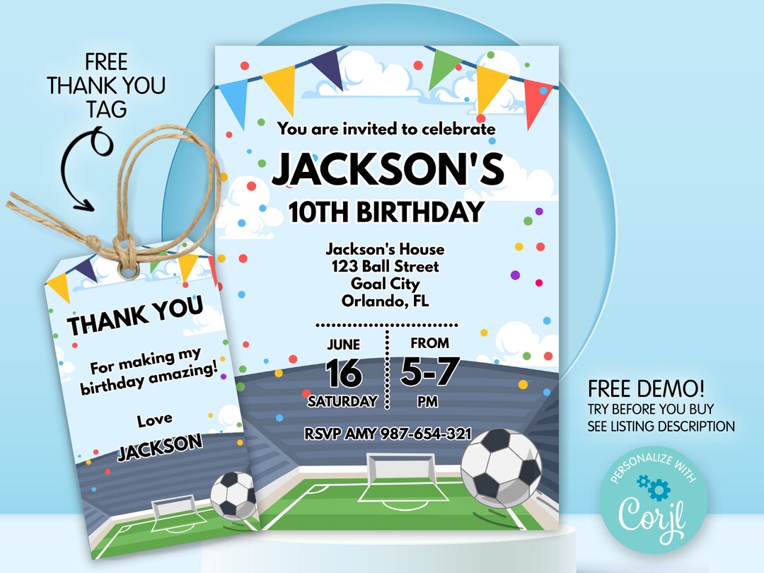 Football Birthday Invitation Template Printable, Personalised ...