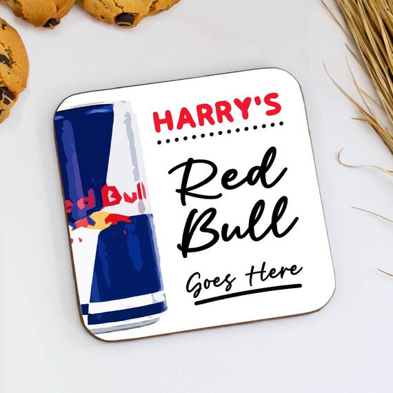 Personalised Red Bull Here Coaster, Pepsi Novelty Gift, Custom Energy Drink Coaster Gift, Office Desk Decor, Funny Gift, Friend Gift