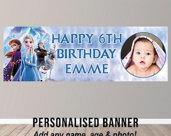 Personalised Frozen Photo Themed Birthday Banner Party Poster