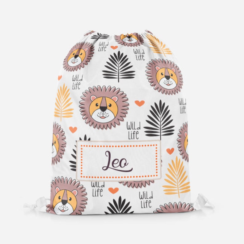 Lion Animals Baby Boy Kids Child/'s Children/'s Personalised Drawstring PE Bag Swimming Bag School Bag