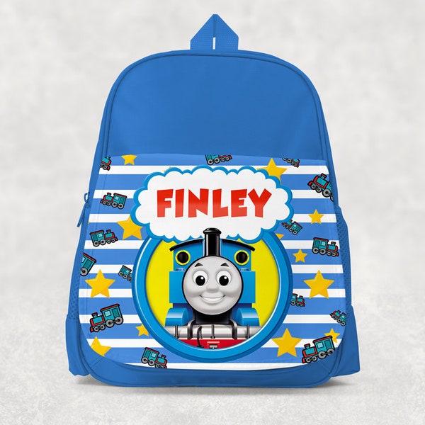 Personalised Thomas the Tank Engine Blue Backpack - Custom Boys Children's School Bag - Printed Name