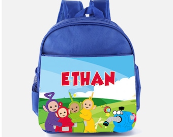 Personalised Teletubbies Blue Backpack - Custom Boys Children's School Bag - Printed Name