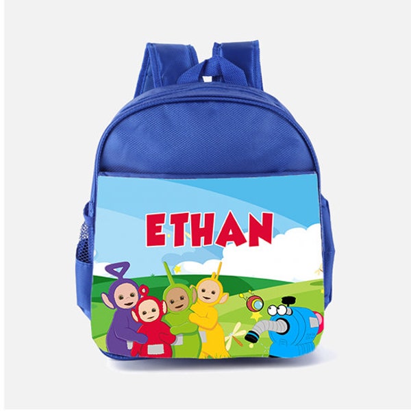 Personalised Teletubbies Blue Backpack - Custom Boys Children's School Bag - Printed Name