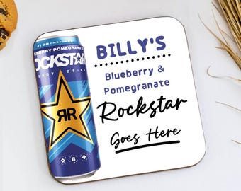 Personalised Rockstar Blueberry & Pomegranate Goes Here Coaster, Novelty Gift