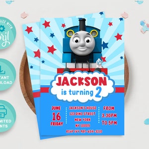 Personalized Thomas The Tank Birthday Party Invitation Template Printable, Personalised Birthday Invitation, Editable Invites