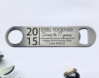 Personalised Steel Married Steel Bottle Opener, Cheers to 11 Years Wedding Anniversary Gift, Custom Steel Anniversary Gift For Him