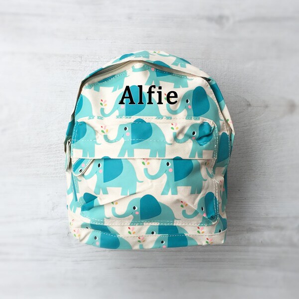 Personalised Kids Elephant Mini Backpack - Custom Unisex Children's School Bag - Embroidered Name