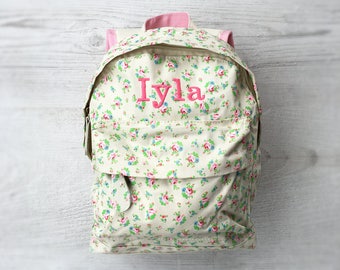 Personalised Kids Floral Flowers Mini Backpack - Custom Girls Children's School Bag - Embroidered Name