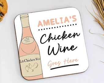 Personalised Chicken Wine Goes Here Coaster, Wine Novelty Gift, Custom Wine Coaster Gift, Office Desk Decor, Funny Gift, Friend Gift