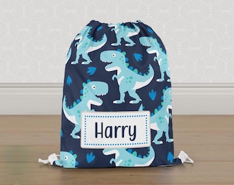 Personalised Dino Dinosaurs PE Bag - Custom Childrens Drawstring PE Bag Swimming Bag, Kids School Bag