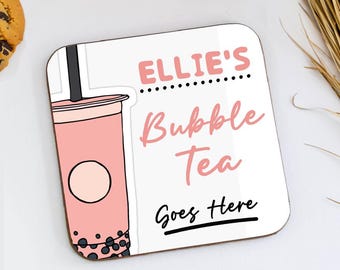 Personalised Bubble Tea Goes Here Coaster, Boba Tea Novelty Gift, Custom Coaster Gift, Office Desk Decor, Funny Gift, Friend Gift