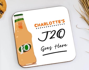 Personalised J2O Goes Here Coaster, J20 Novelty Gift, Custom Soft Drink Coaster Gift, Office Desk Decor, Funny Gift, Friend Gift