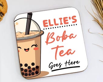 Personalised Boba Tea Goes Here Coaster, Bubble Tea Novelty Gift, Custom Coaster Gift, Office Desk Decor, Funny Gift, Friend Gift