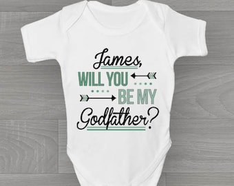 Personalised Will You Be My Godfather? Baby Grow, Cute & Unique Bodysuit Baby Gift for Christening.