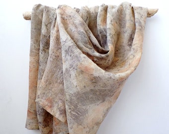 Grey Pale Orange Plant Dyed Linen Cotton Shawl, Handdyed Linen Cotton Summer Scarf, Gray Linen Wrap, Womens Scarf Summer