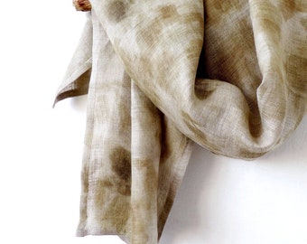 Khaki Green Gray Plant Dyed Linen Cotton Shawl, Handdyed Summer Scarf, Grey Wrap, Eco Dyed