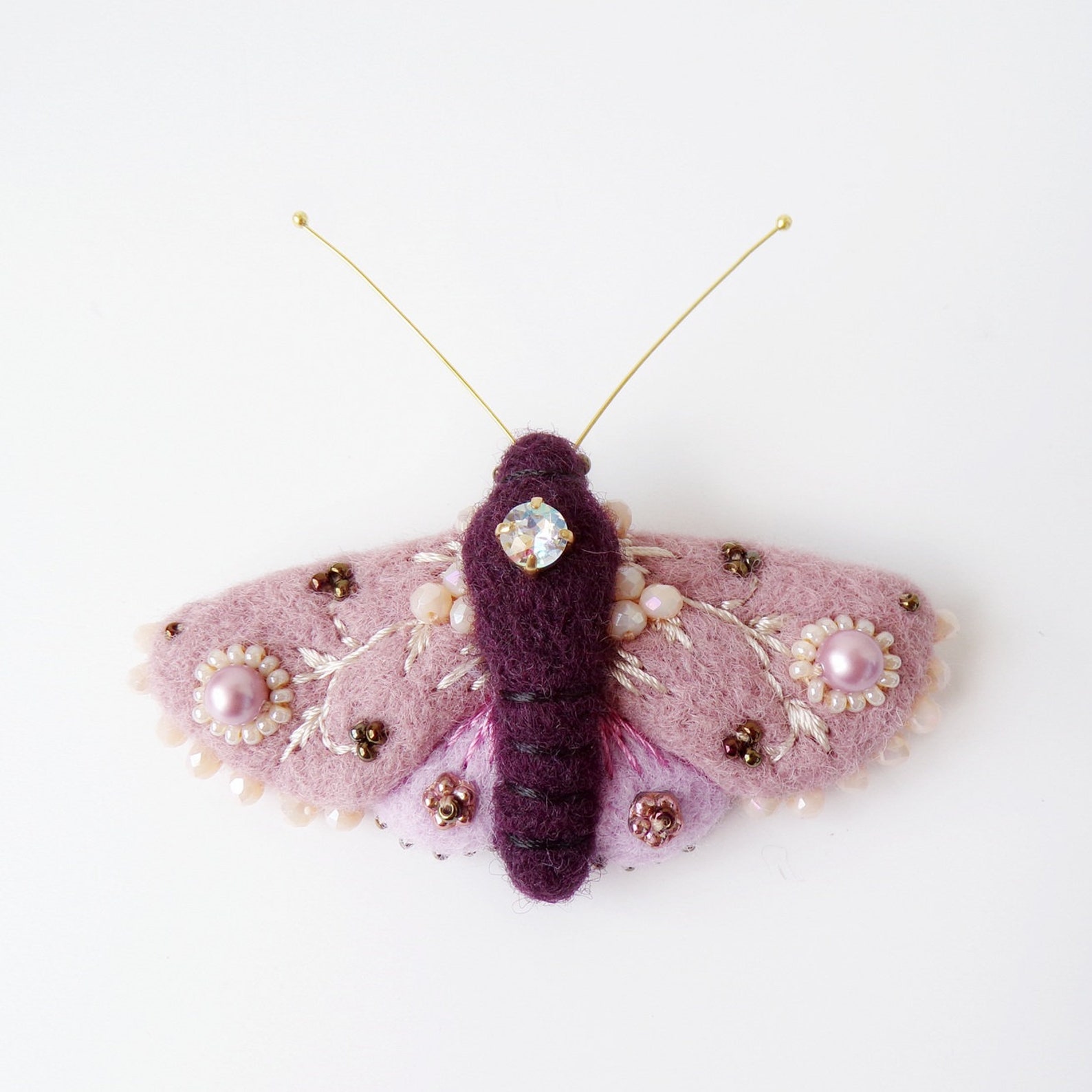 Pink Moth Needle Felted Embroidered Brooch Needle Felted Moth Etsy