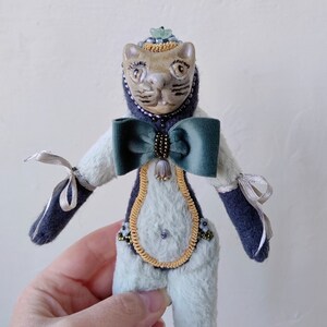 Mixed Media Art Doll Cat, Art Doll Animal Cat OOAK, Textile Cat Doll image 4