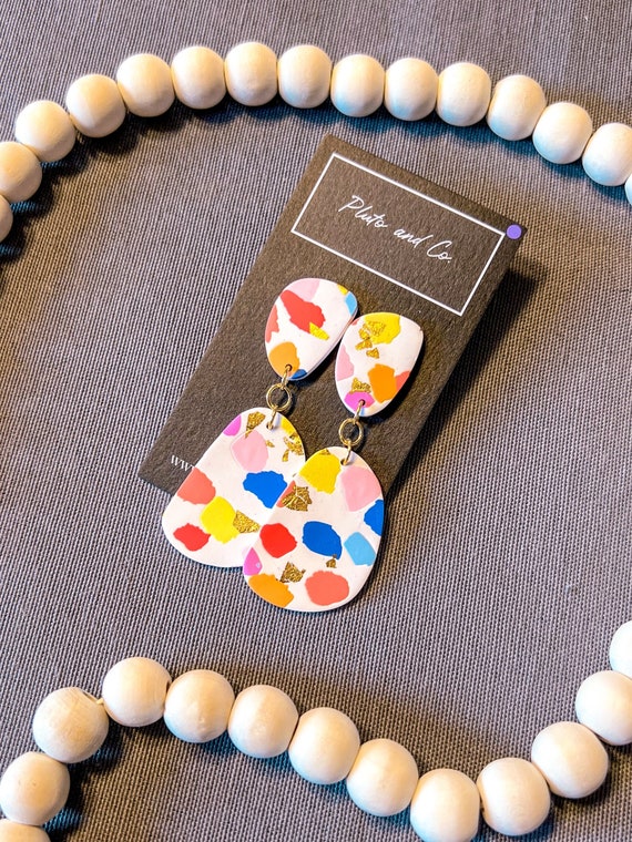 Rounded Multicolor Terrazzo Clay Statement Earrings