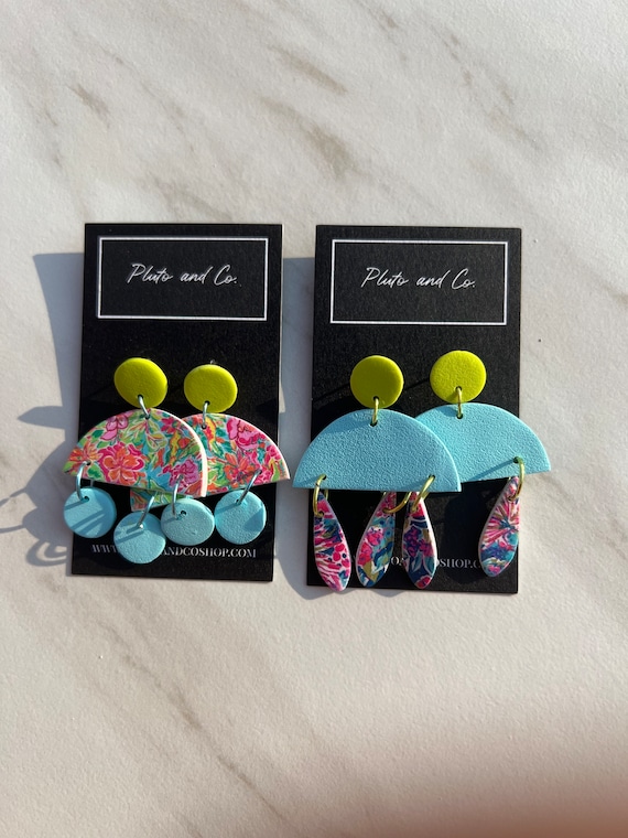 The Xena - Dangle Tropical Statement Abstract Clay Lightweight Earrings - Pool Party Collection