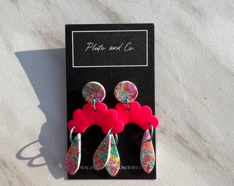 The Gwen - Dangle Tropical Statement Abstract Clay Lightweight Earrings - Pool Party Collection