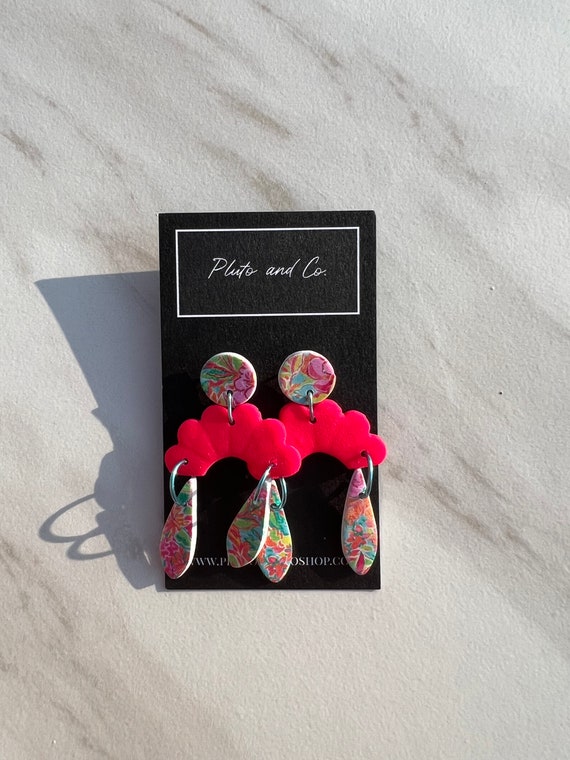 The Gwen - Dangle Tropical Statement Abstract Clay Lightweight Earrings - Pool Party Collection