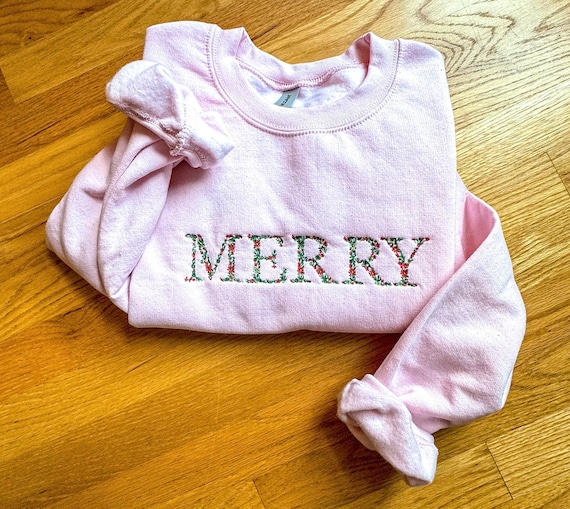 Merry Embroidered Christmas Sweatshirt, Christmas Crewneck Sweatshirt, Merry Sweatshirt, Cute Winter Sweatshirt