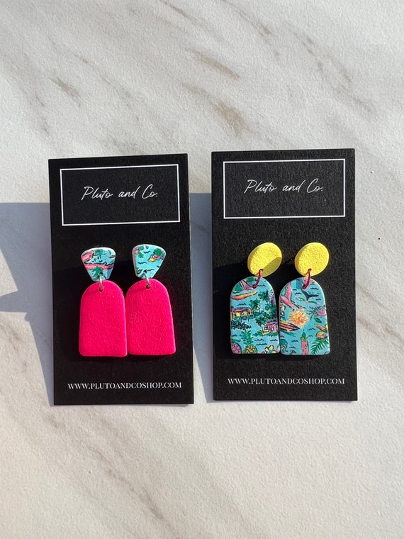 The Cleo - Dangle Tropical Statement Abstract Clay Lightweight Earrings - Pool Party Collection