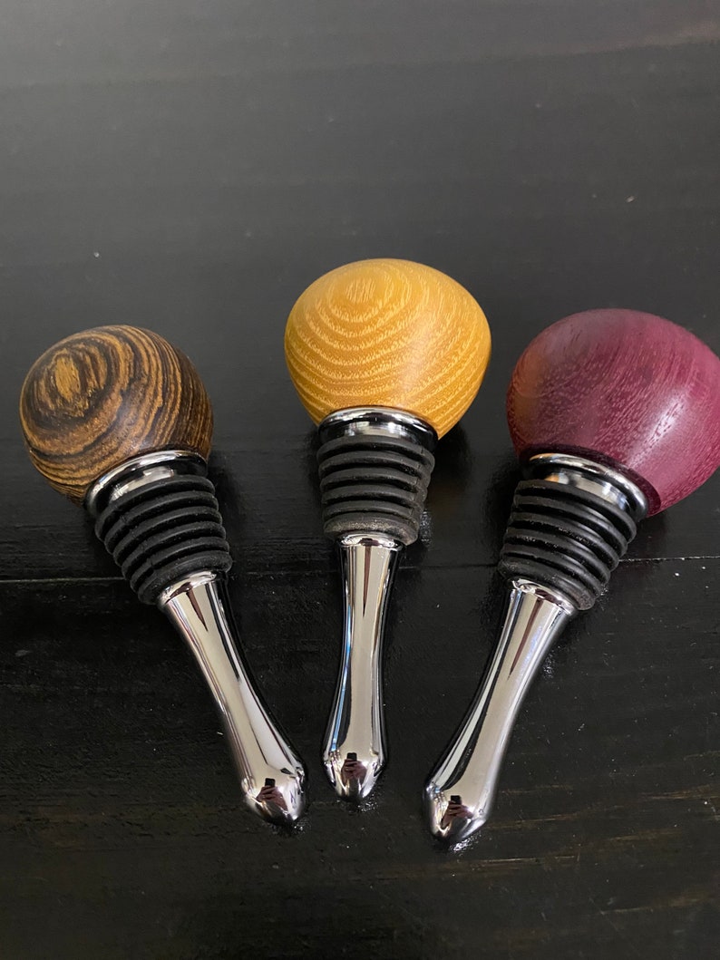 Three Wood Turned Wine Stoppers From Purple Heart Bocote and Etsy