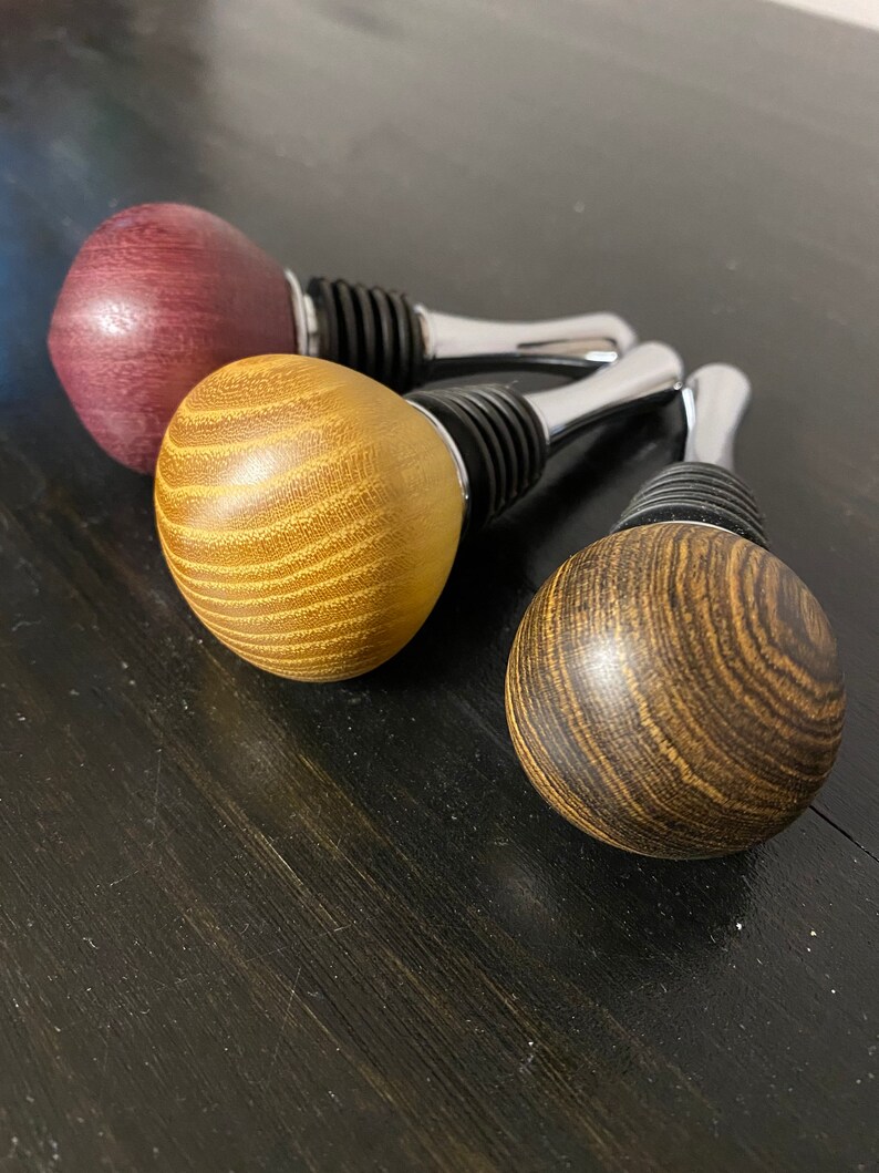 Three Wood Turned Wine Stoppers From Purple Heart Bocote and Etsy