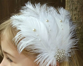 Feather Headband,Adult,Child, Hair Clip, Bridal Headpiece,Bridesmaid,Wedding, Gatsby,Vintage,Christening, Fascinator, Art Deco,Uk