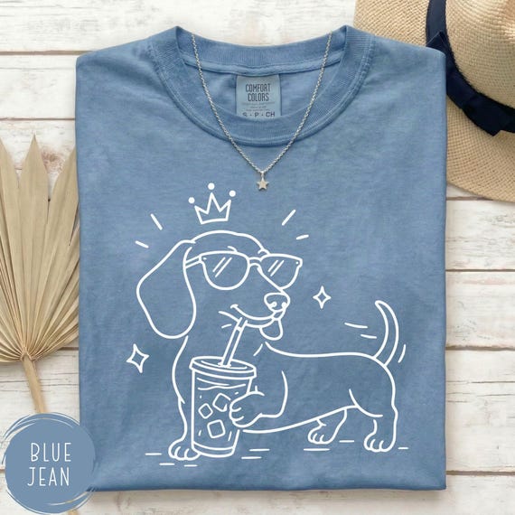 Dachshund Iced Coffee T-Shirt, Minimalist Line Art Sausage Dog Tee