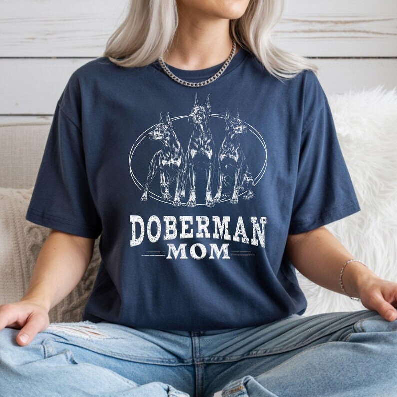 Doberman Mom Shirt, Vintage Doberman Pinscher Tee, Guard Dog Lover Gift Navy