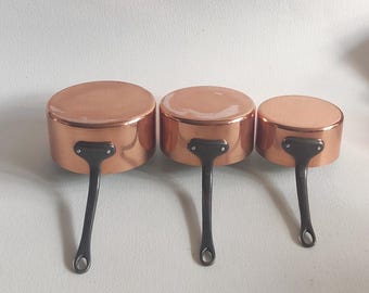 Copper french pans, kitchen wall decor, cooking pan, farmhouse decor, vintage utensil, copper pots , cottage decor