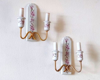 Porcelain floral wall lights, vintage french, romantic lighting, boudoir decoration.